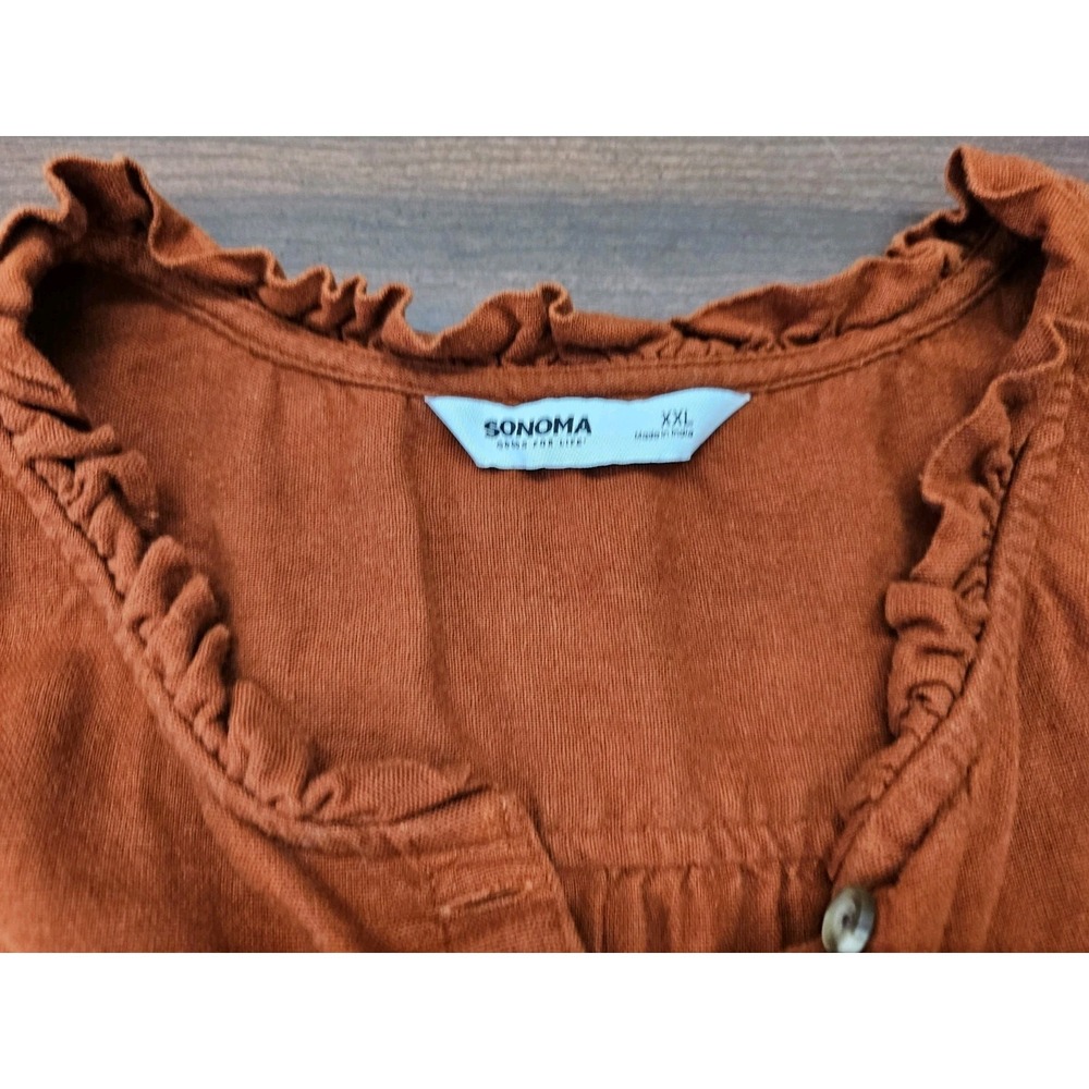 Sonoma Womens XXL Sleeveless Blouse Rust Orange Linen Blend Button Front Top - Picture 4 of 6